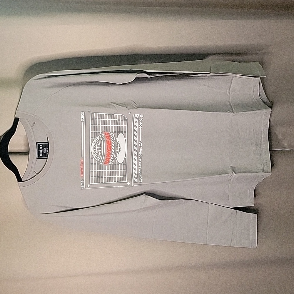 Raw Gear Mens Tshirt Longsleeve Gray with Raw Gear Globe Design